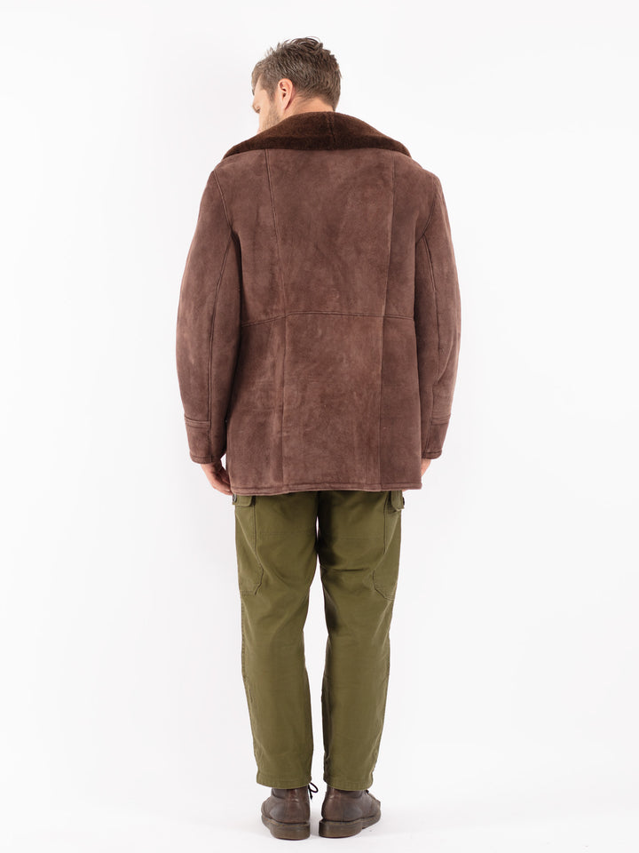 Vintage 70's Men Sheepskin Shearling Coat in Brown