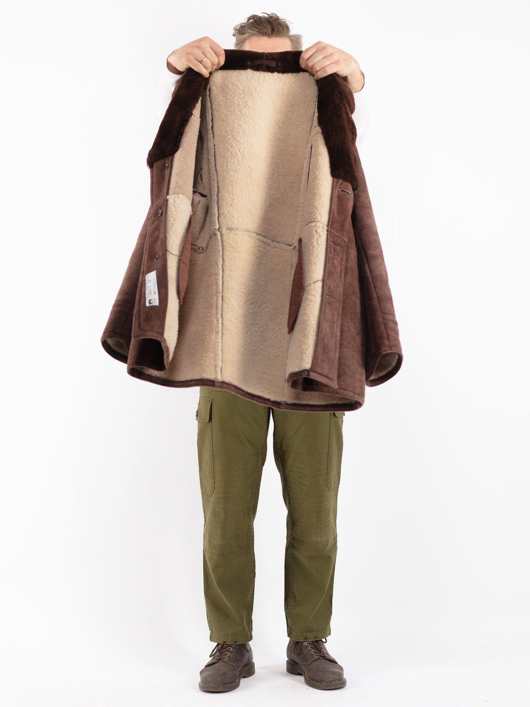 Vintage 70's Men Sheepskin Shearling Coat in Brown