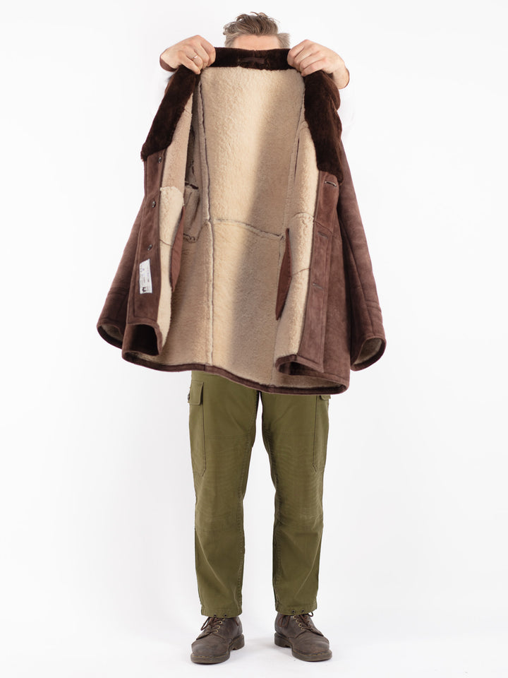 Vintage 70's Men Sheepskin Shearling Coat in Brown