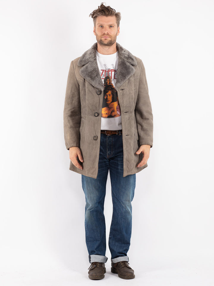 Vintage Men Sheepskin Coat in Gray