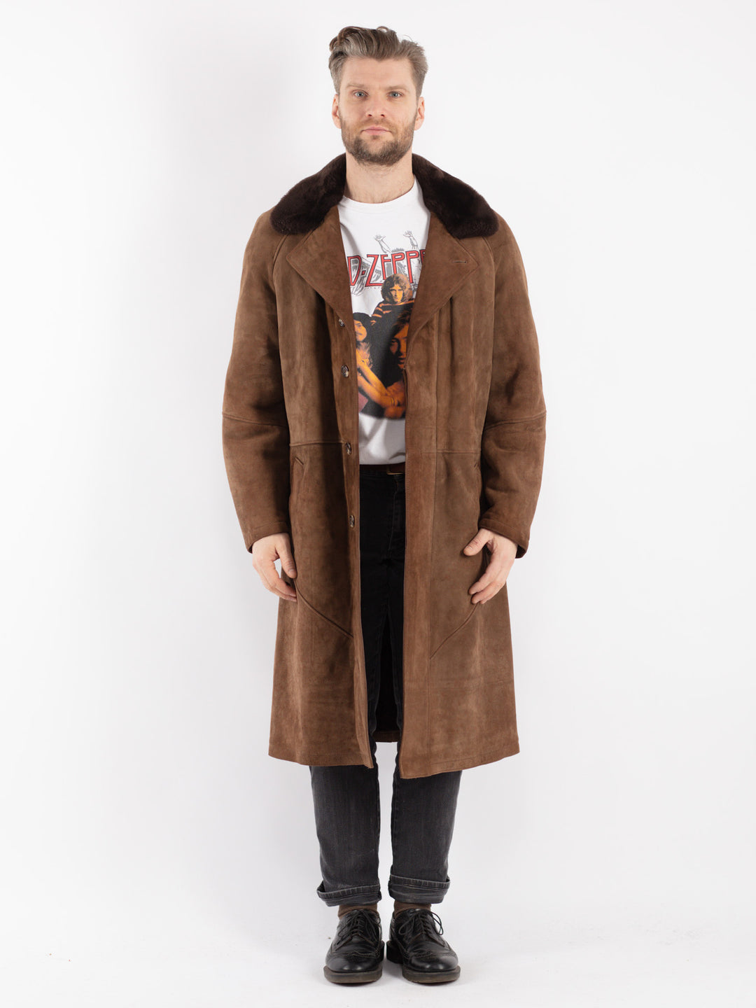 Vintage 70's Men Sheepskin Coat in Brown