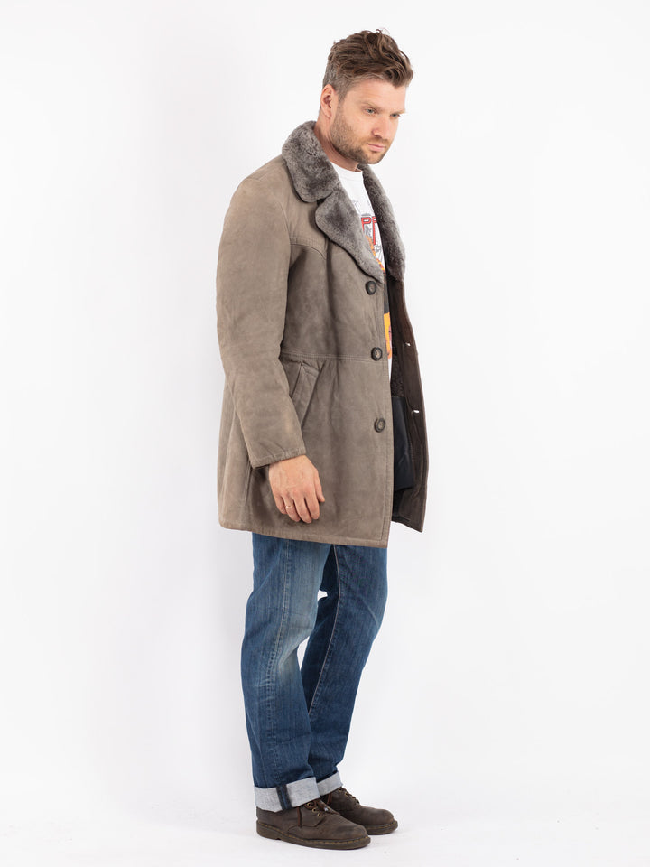 Vintage Men Sheepskin Coat in Gray