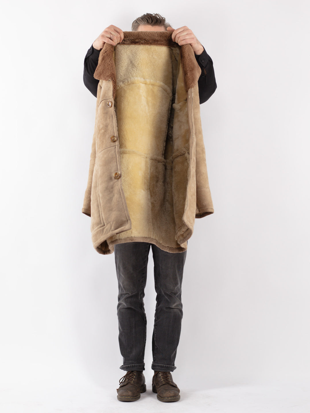 Vintage 70's Men Sheepskin Coat in Beige