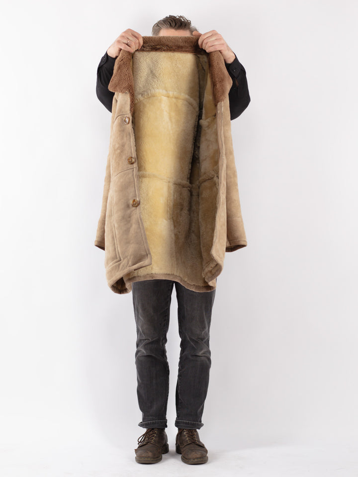 Vintage 70's Men Sheepskin Coat in Beige