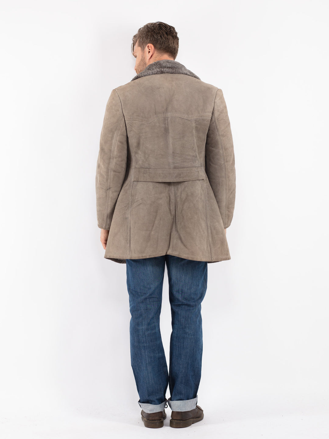 Vintage Men Sheepskin Coat in Gray