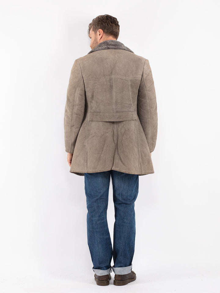 Vintage Men Sheepskin Coat in Gray
