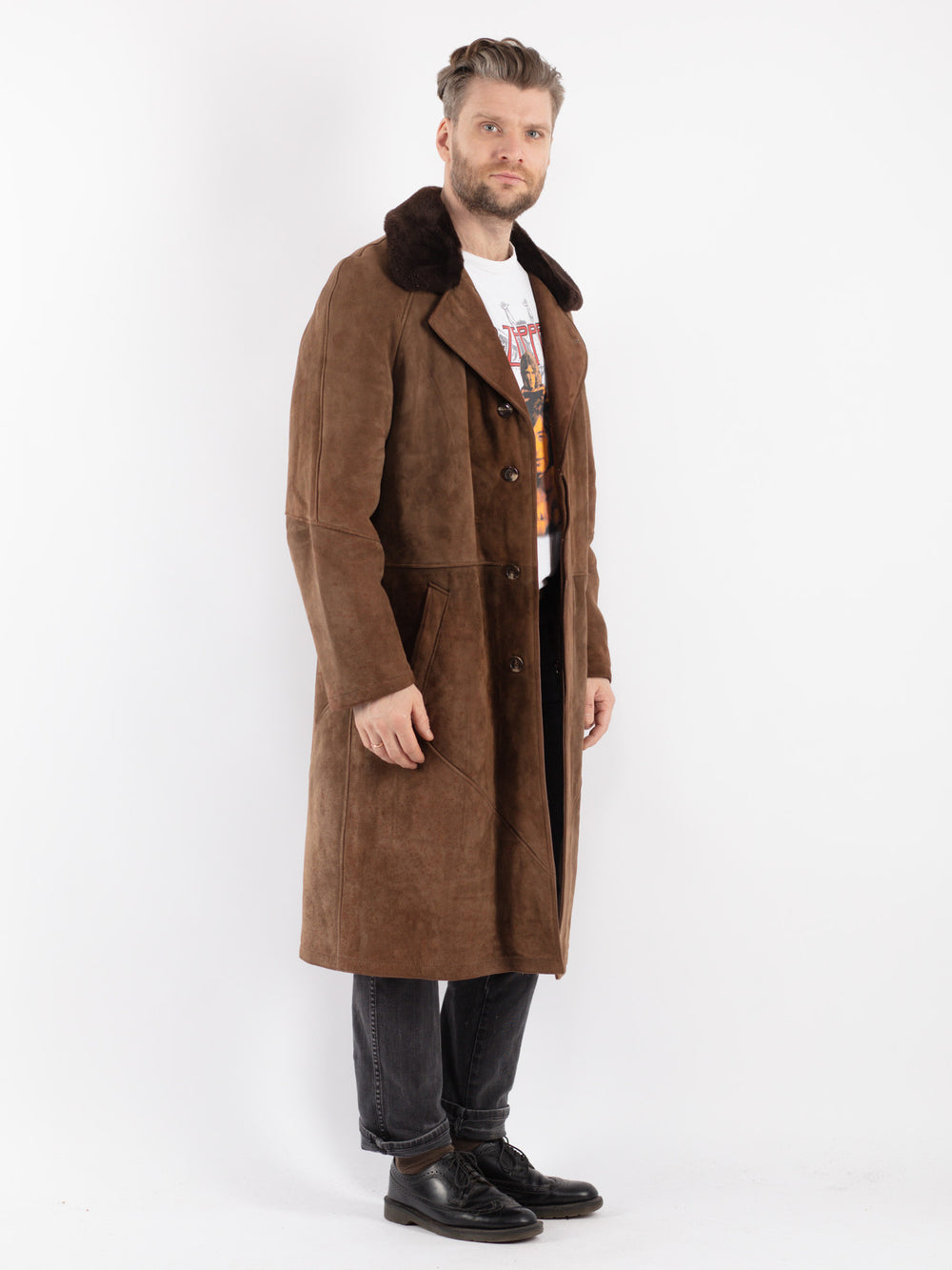 Vintage 70's Men Sheepskin Coat in Brown
