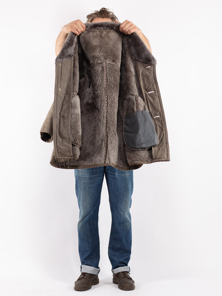 Vintage Men Sheepskin Coat in Gray