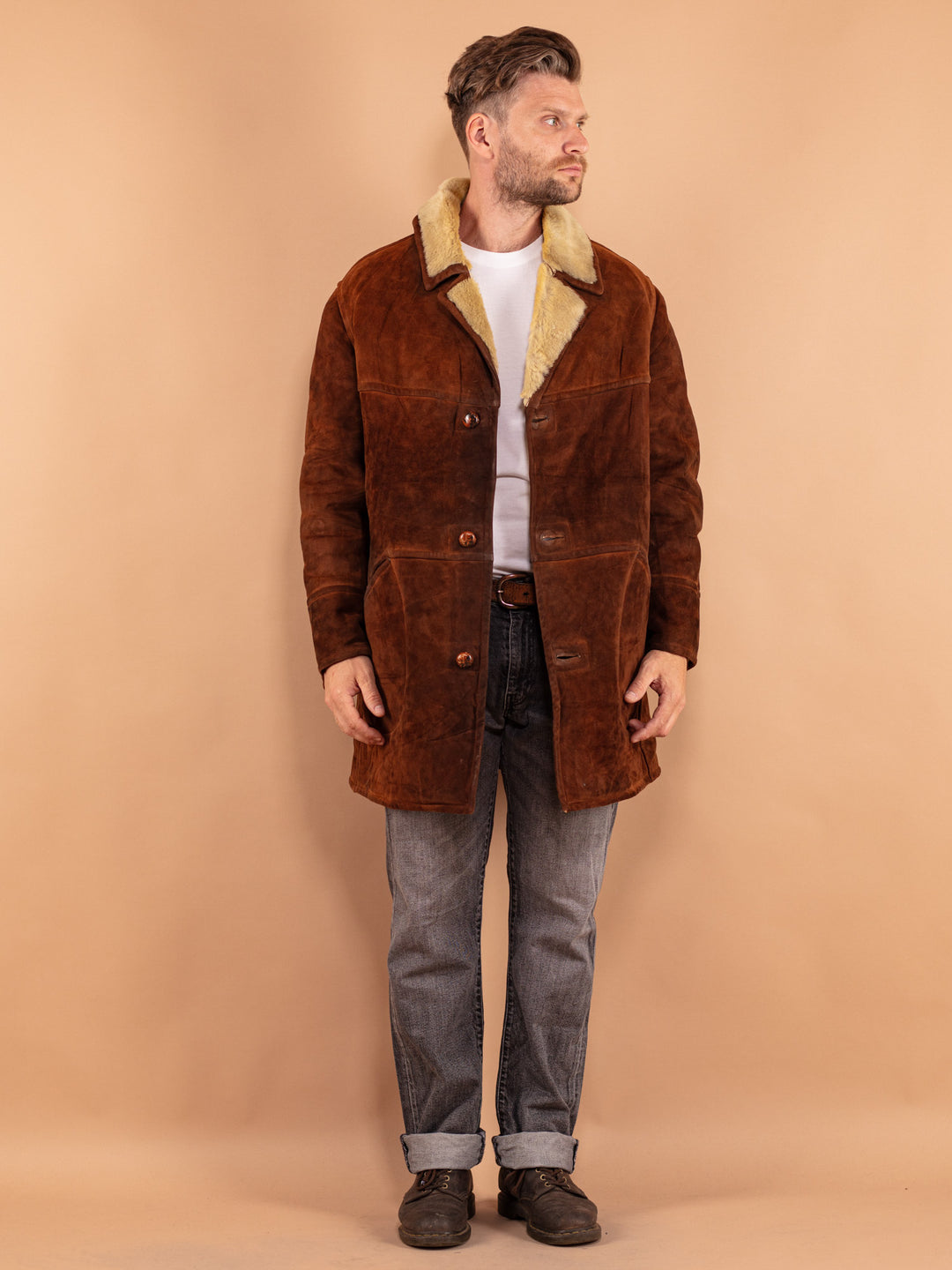 Vintage 70's Men Sheepskin Coat in Brown