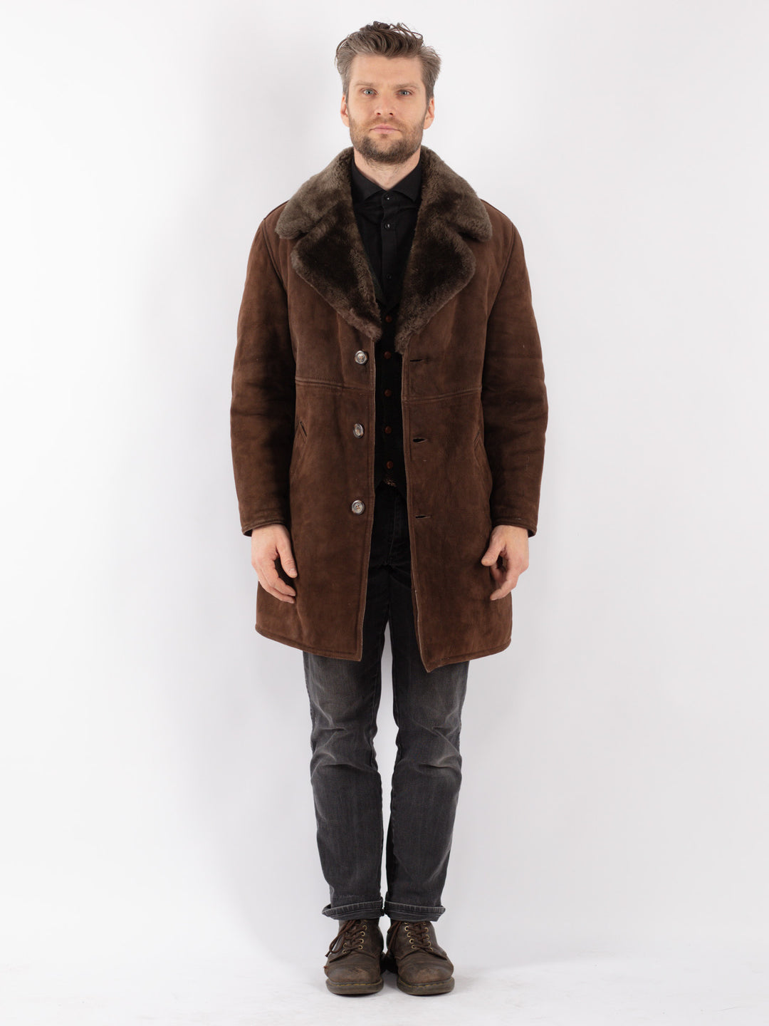 Vintage 70's Men Sheepskin Coat in Brown