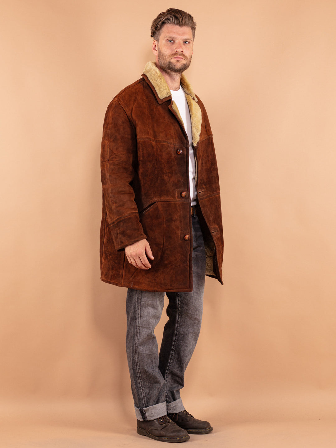 Vintage 70's Men Sheepskin Coat in Brown