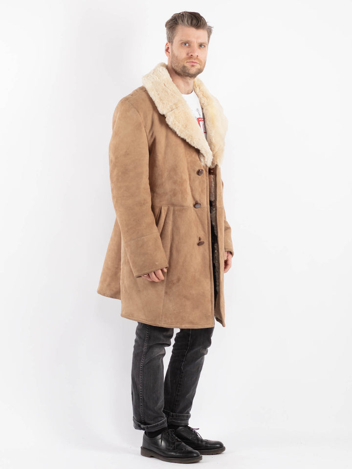 Vintage 70's Men Sheepskin Shearling Coat in Beige - NorthernGrip