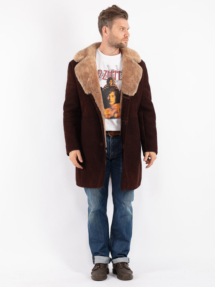 Vintage Men Sheepskin Shearling Coat in Brown