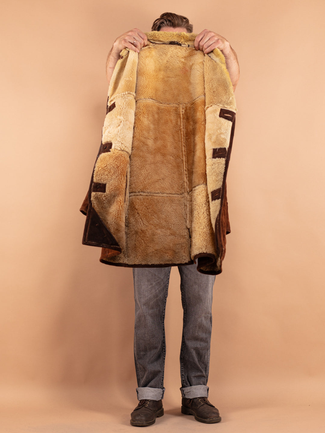 Vintage 70's Men Sheepskin Coat in Brown