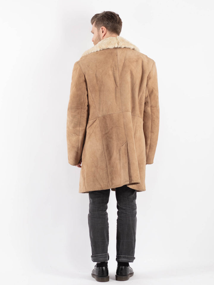 Vintage 70's Men Sheepskin Shearling Coat in Beige - NorthernGrip