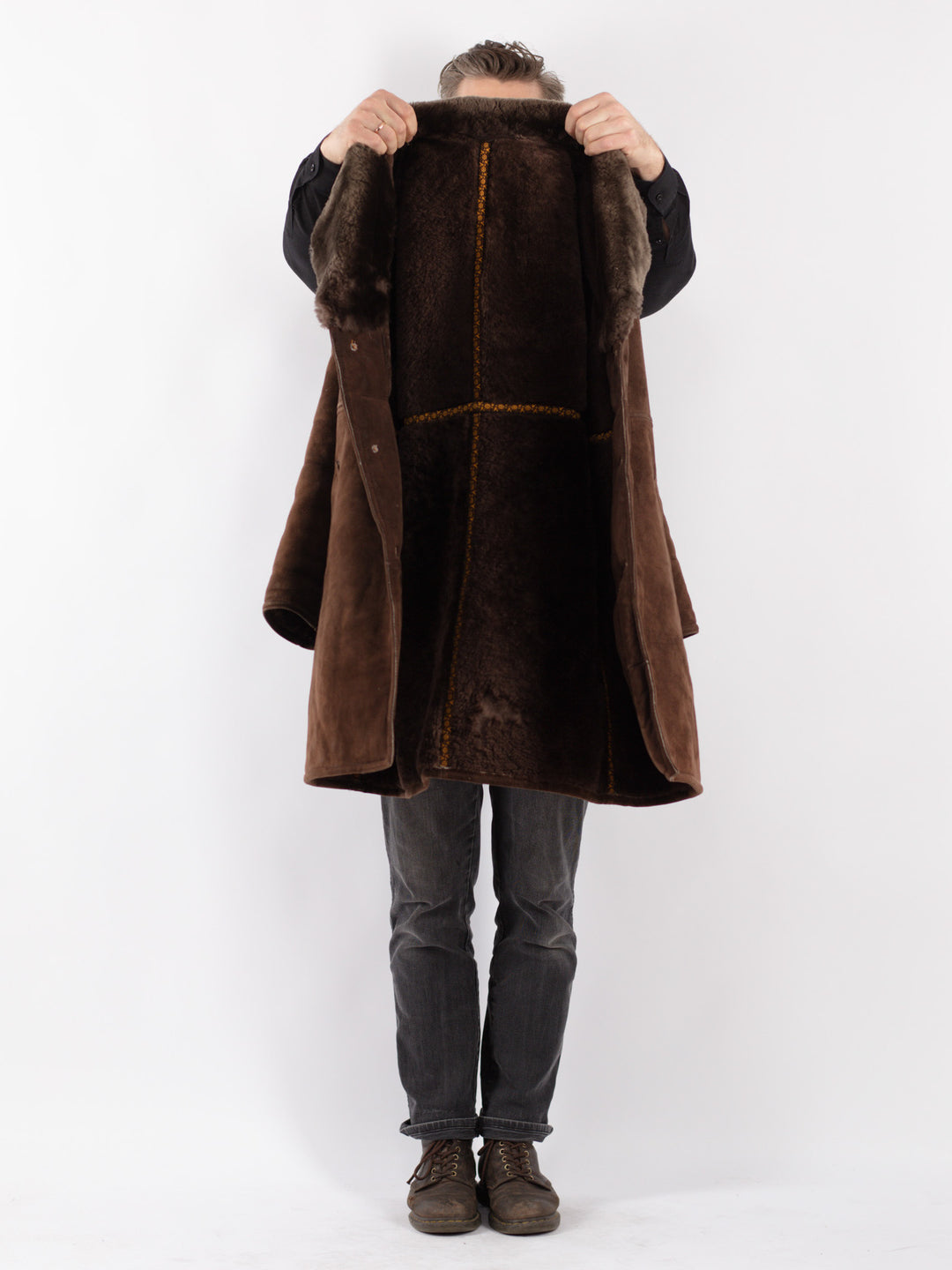 Vintage 70's Men Sheepskin Coat in Brown