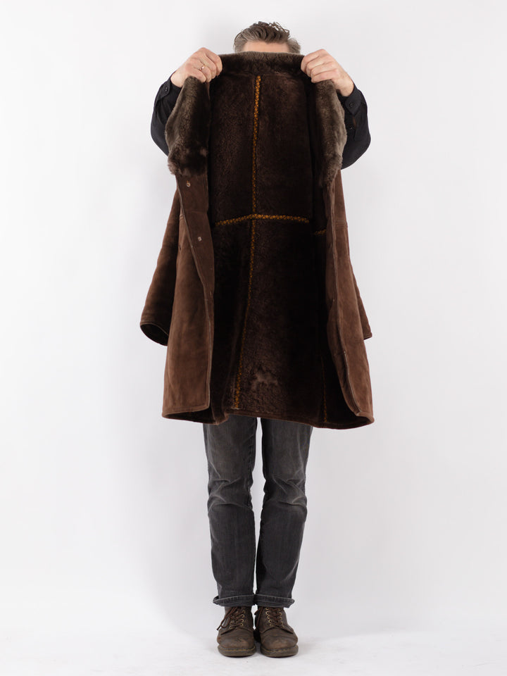 Vintage 70's Men Sheepskin Coat in Brown