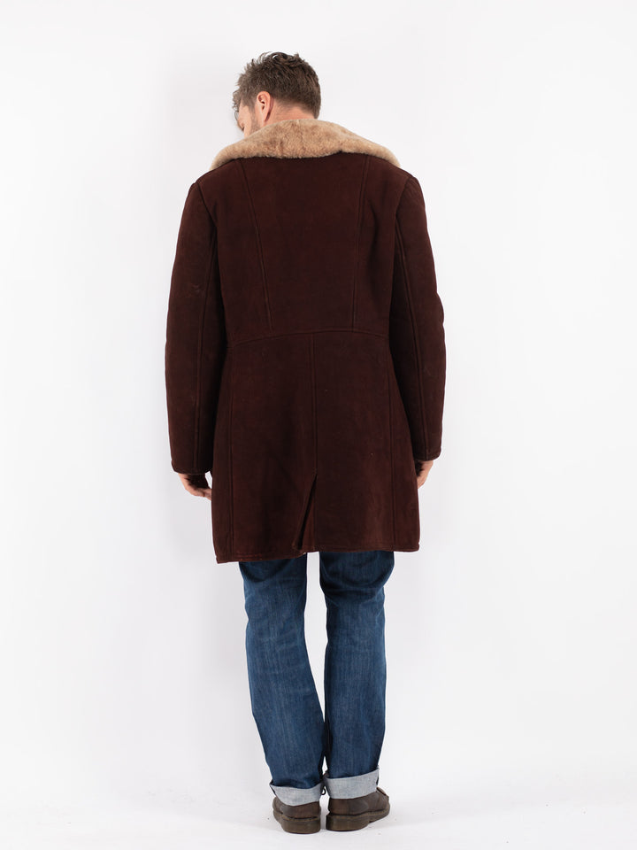 Vintage Men Sheepskin Shearling Coat in Brown