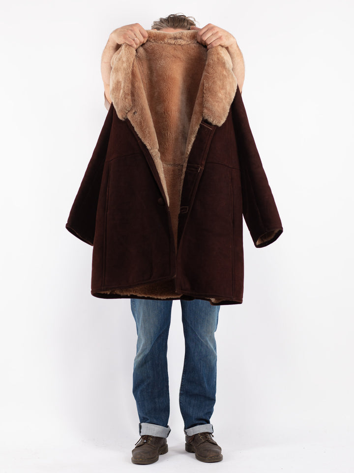 Vintage Men Sheepskin Shearling Coat in Brown