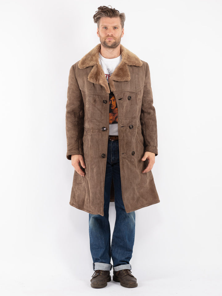 Vintage Men Sheepskin Coat in Beige