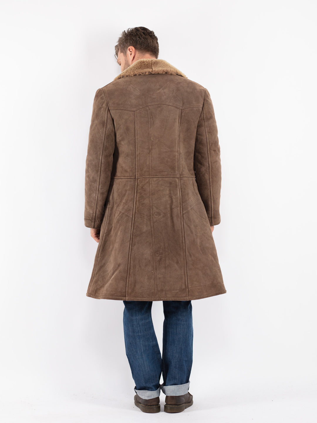 Vintage Men Sheepskin Coat in Beige