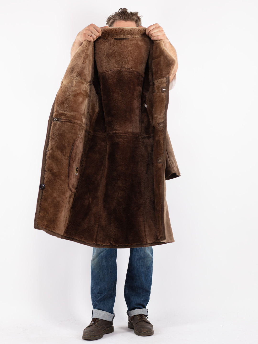 Vintage Men Sheepskin Coat in Beige