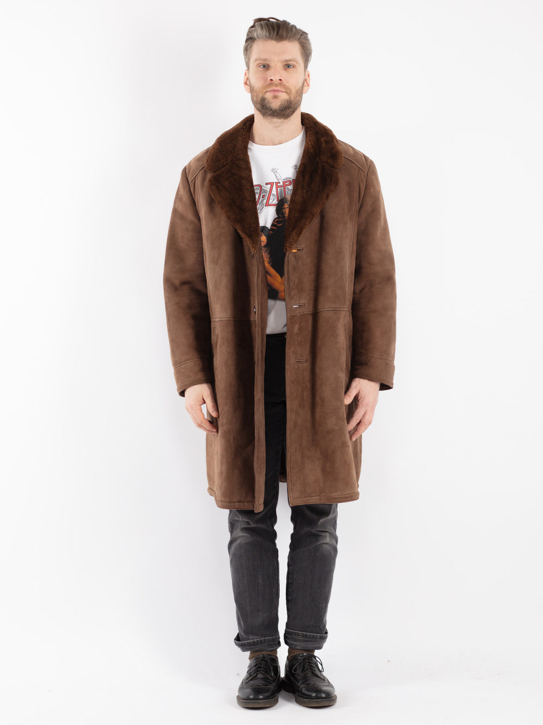 Vintage 70's Men Sheepskin Coat in Brown