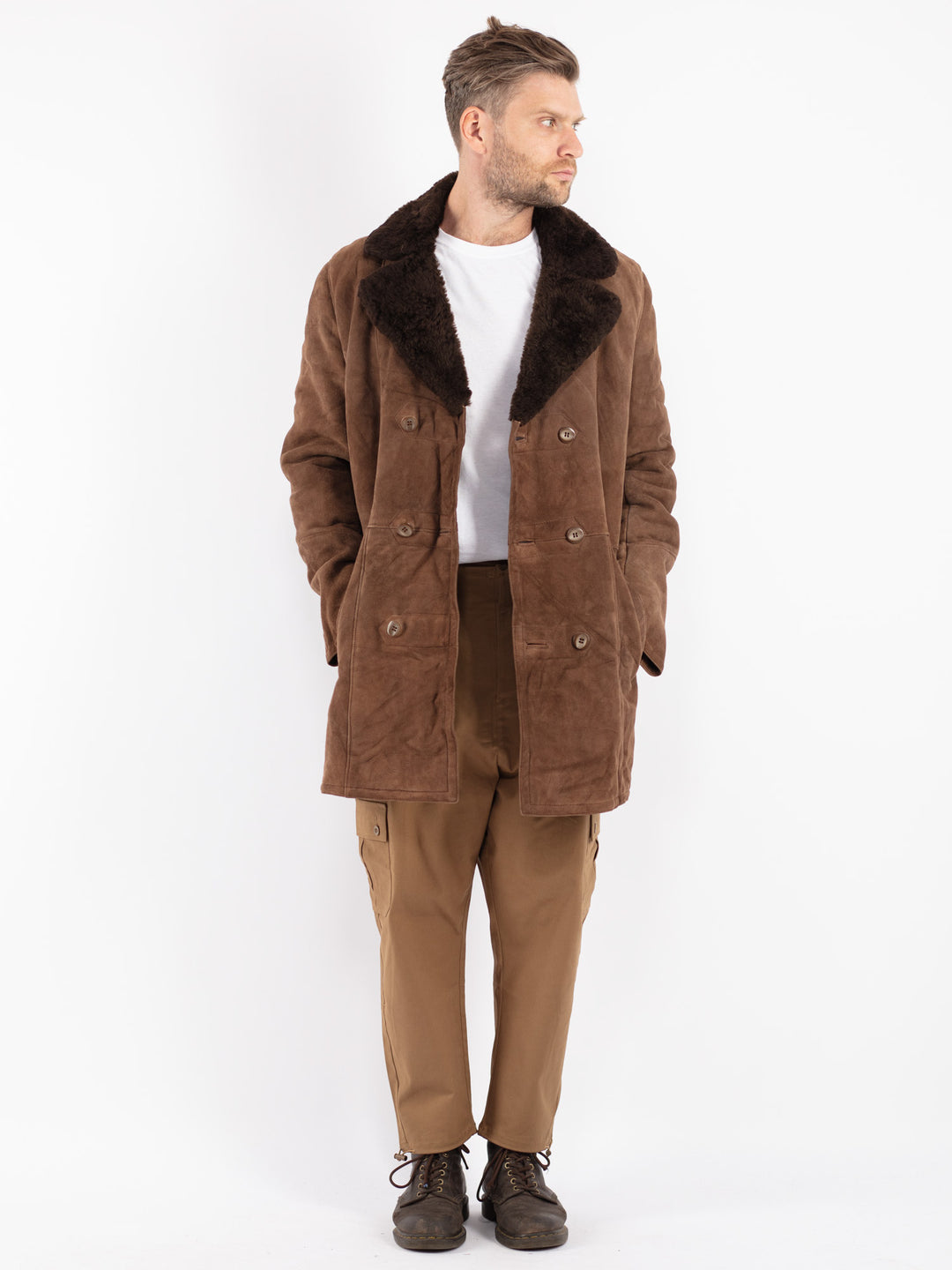 Vintage 70's Men Sheepskin Coat in Brown
