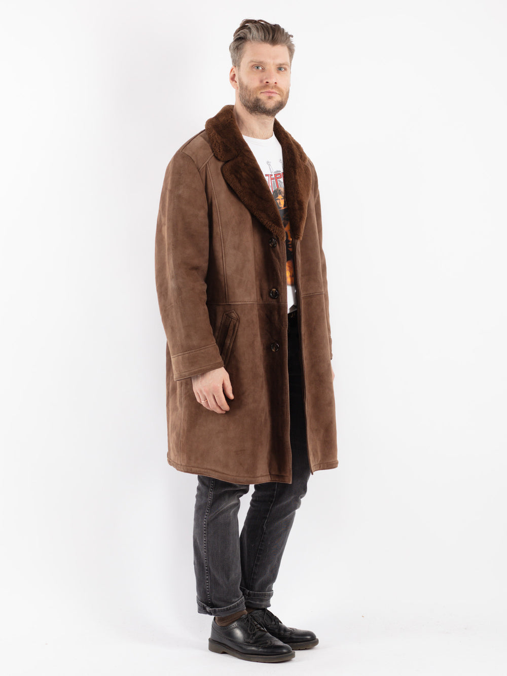 Vintage 70's Men Sheepskin Coat in Brown
