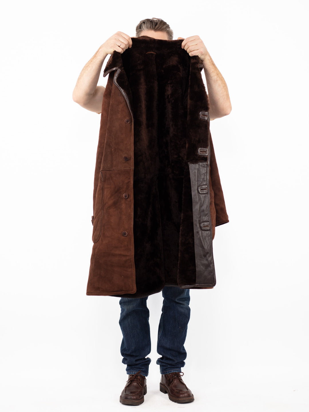 Vintage 70's Men Sheepskin Coat in Brown