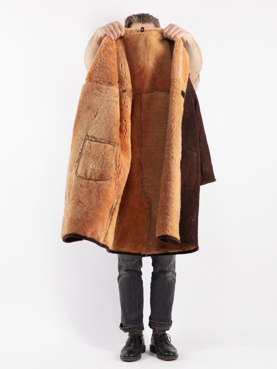 Vintage 70's Men Sheepskin Coat in BrownZ378