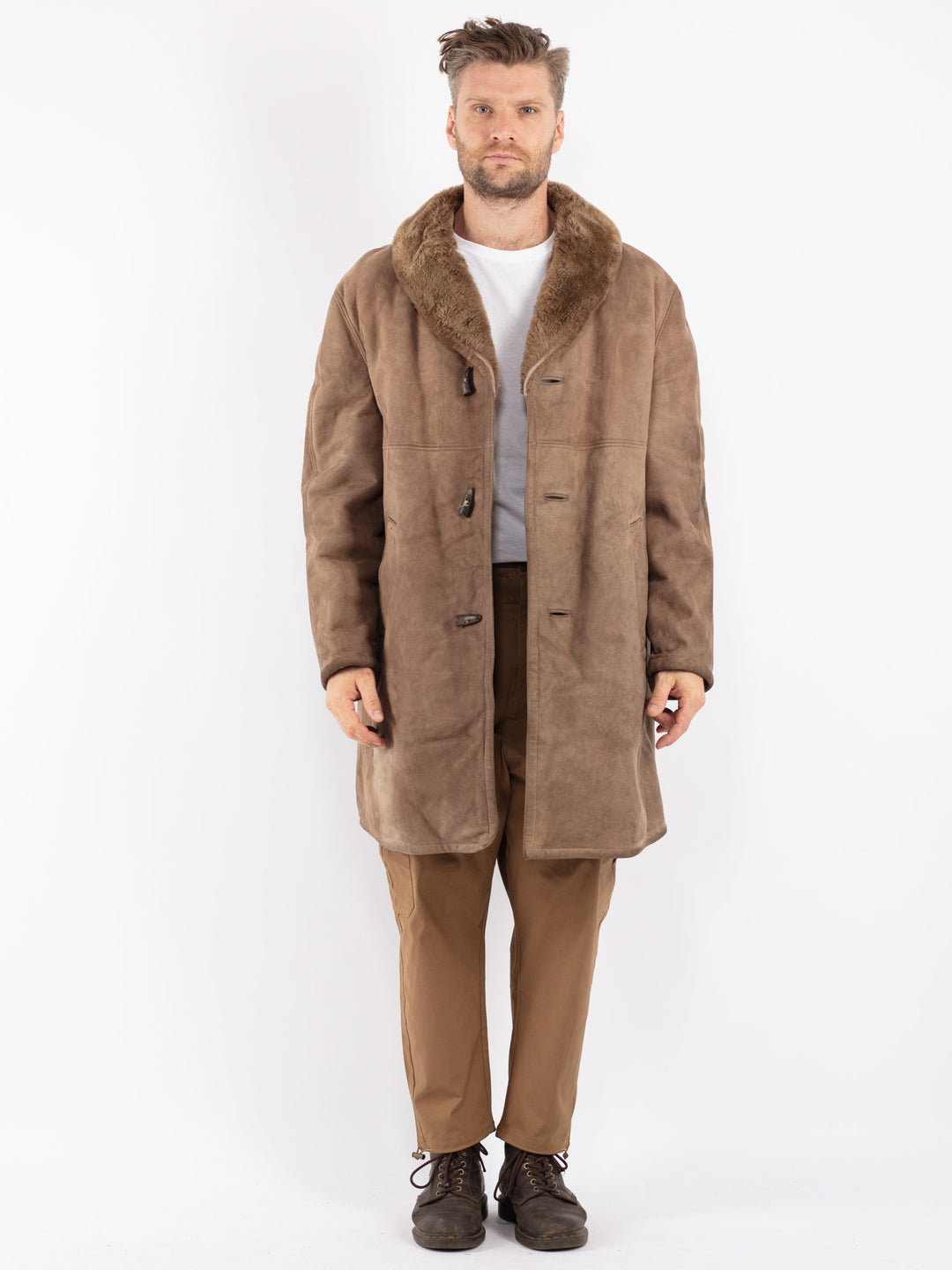 Vintage 70's Men Sheepskin Coat in Beige
