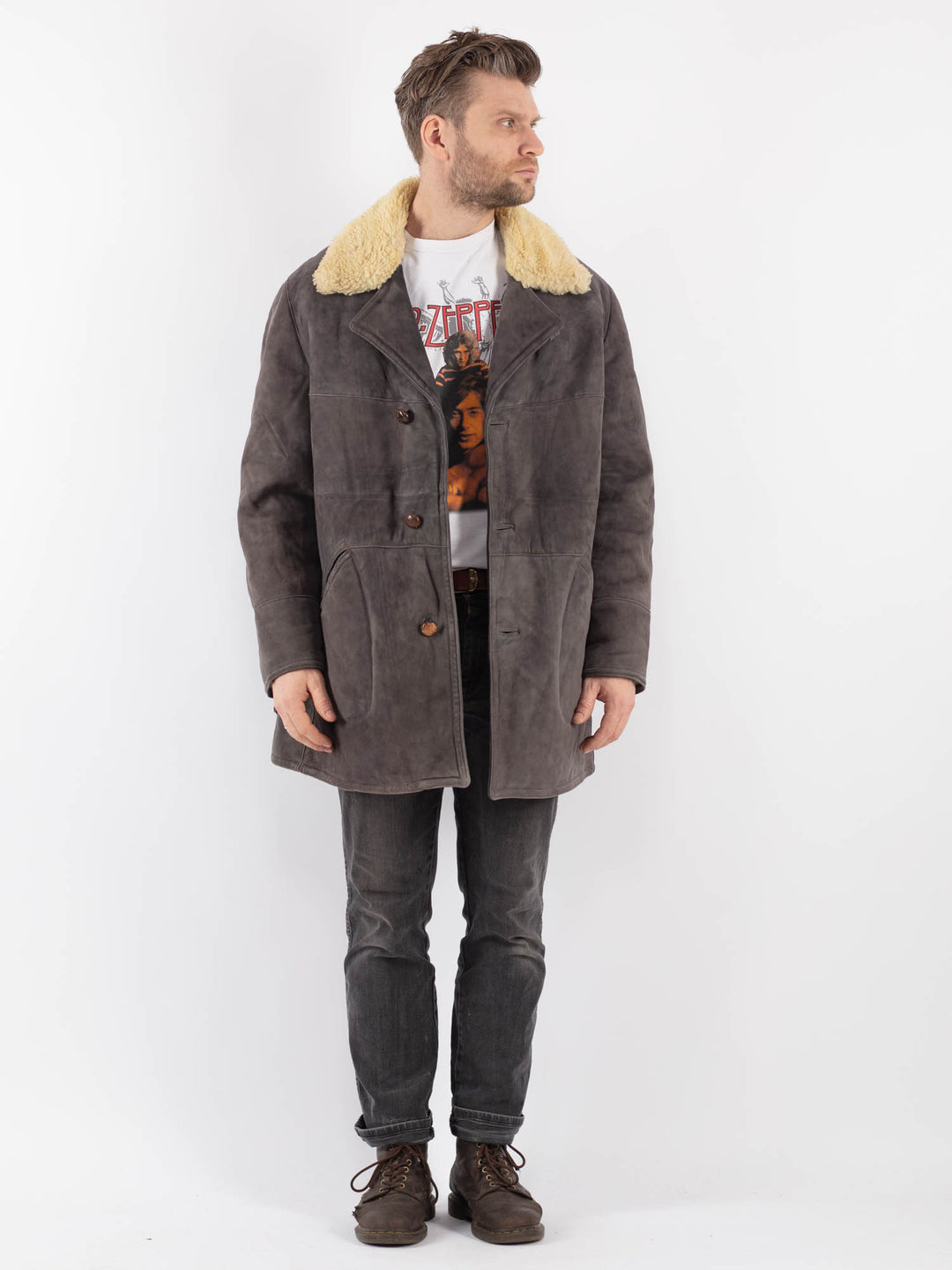 Vintage 70's Men Sheepskin in GrayZ594