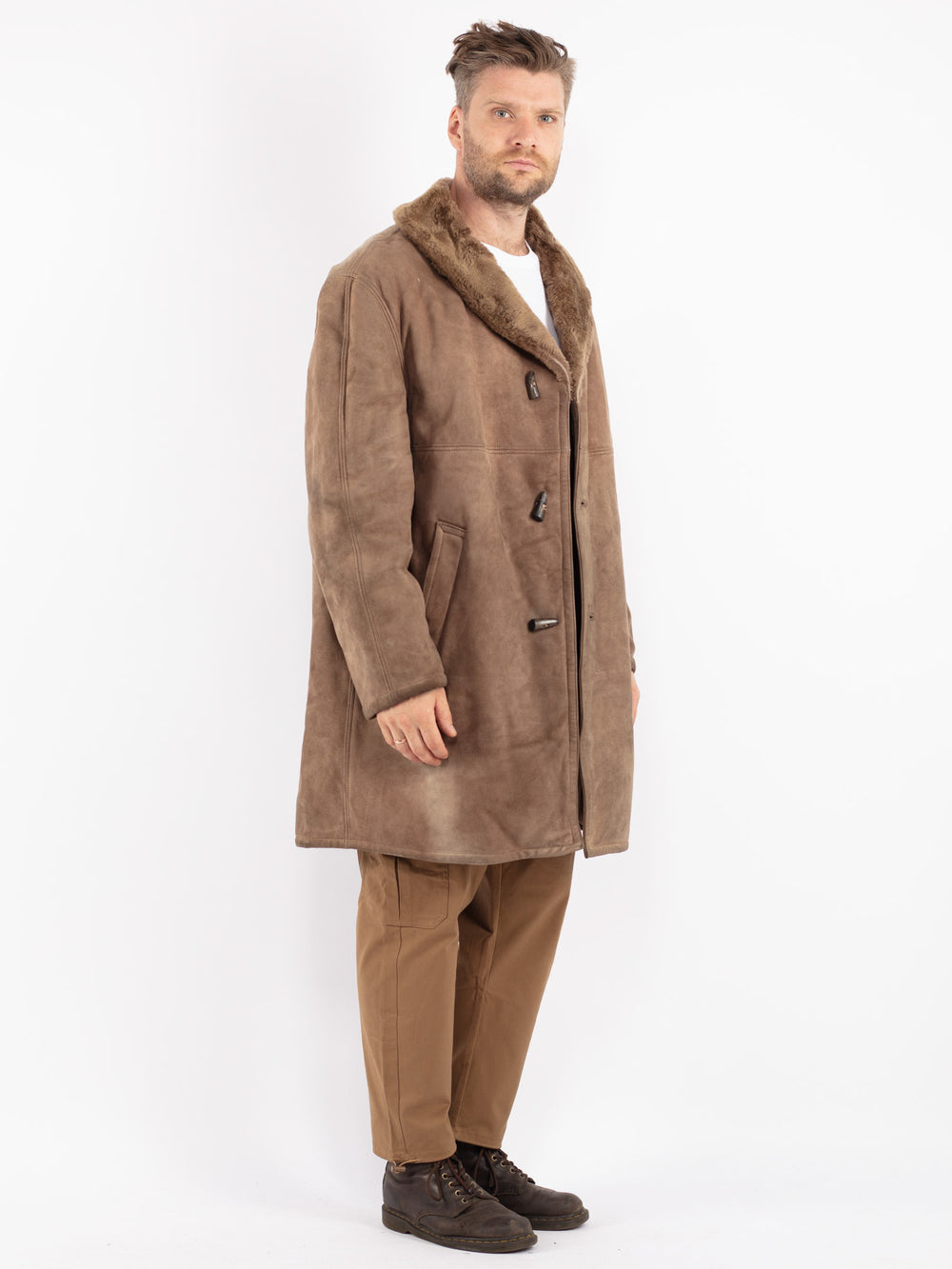 Vintage 70's Men Sheepskin Coat in Beige