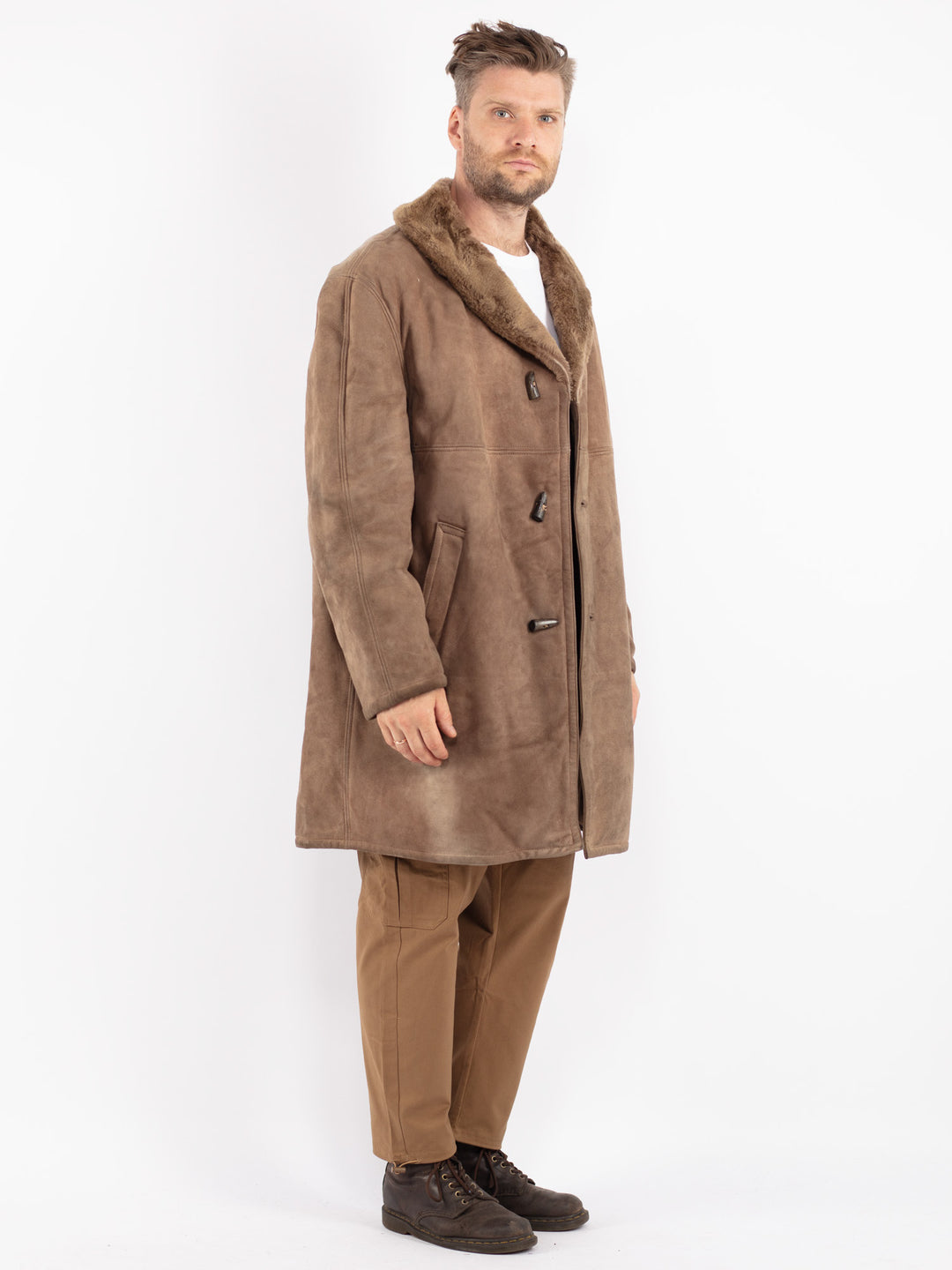 Vintage 70's Men Sheepskin Coat in Beige