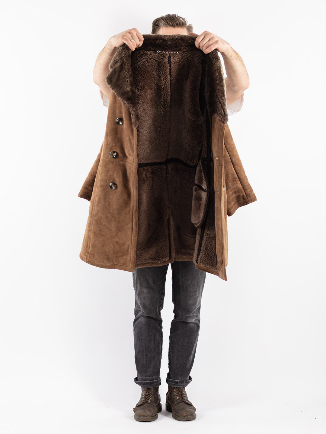 Vintage 70's Men Sheepskin Coat in Beige