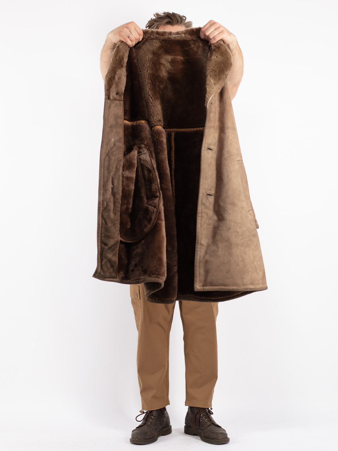 Vintage 70's Men Sheepskin Coat in Beige