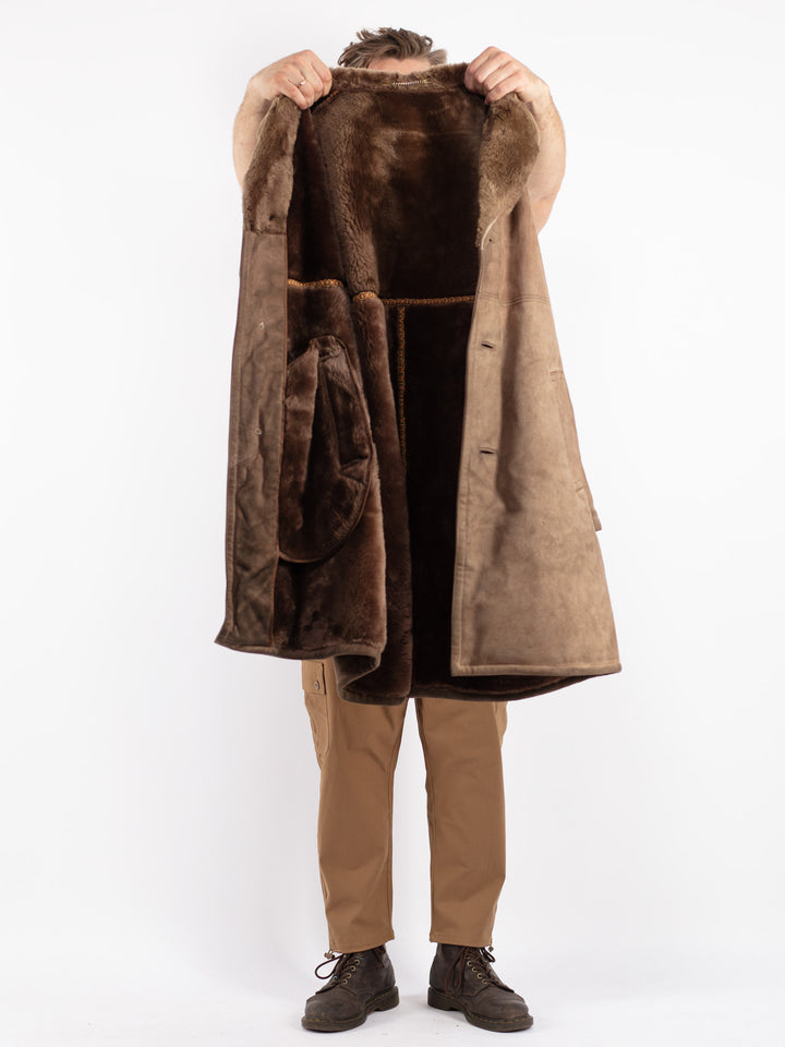 Vintage 70's Men Sheepskin Coat in Beige