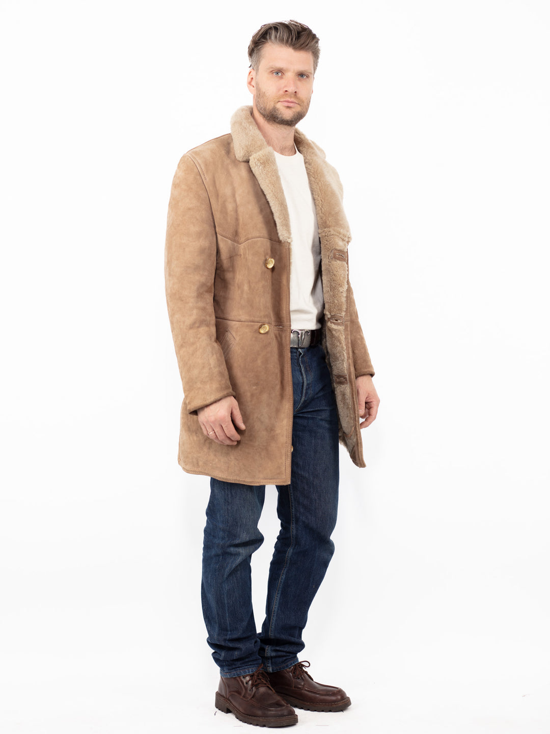 Vintage 70's Men Sheepskin Coat in BeigeZ2629