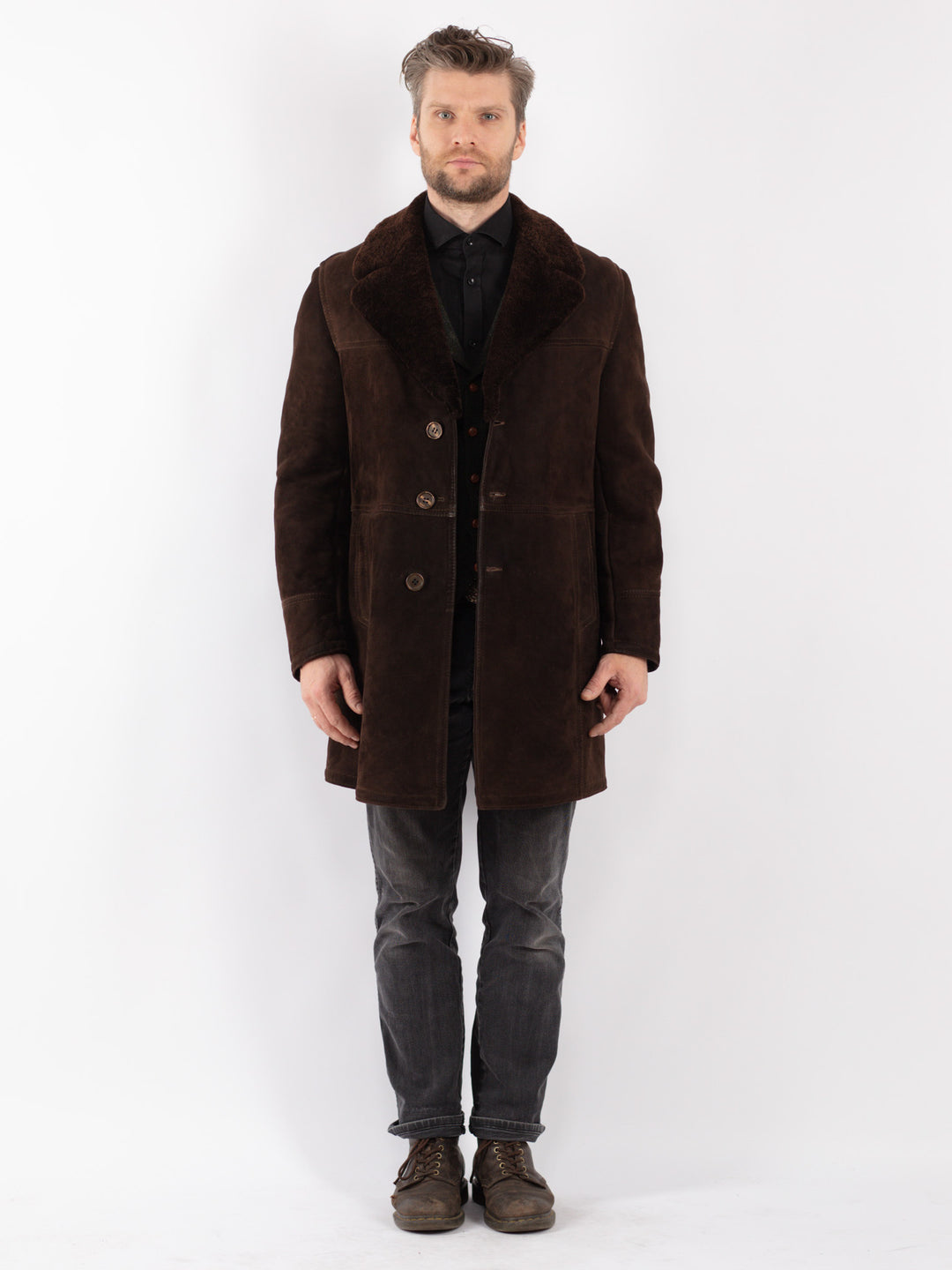 Vintage 70's Men Sheepskin Shearling Coat in