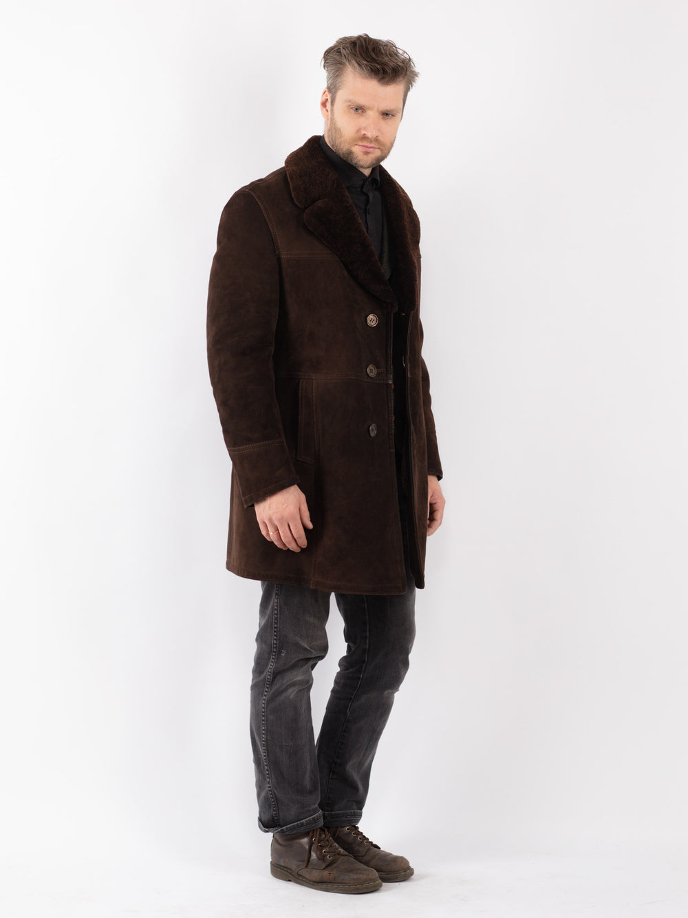 Vintage 70's Men Sheepskin Shearling Coat in