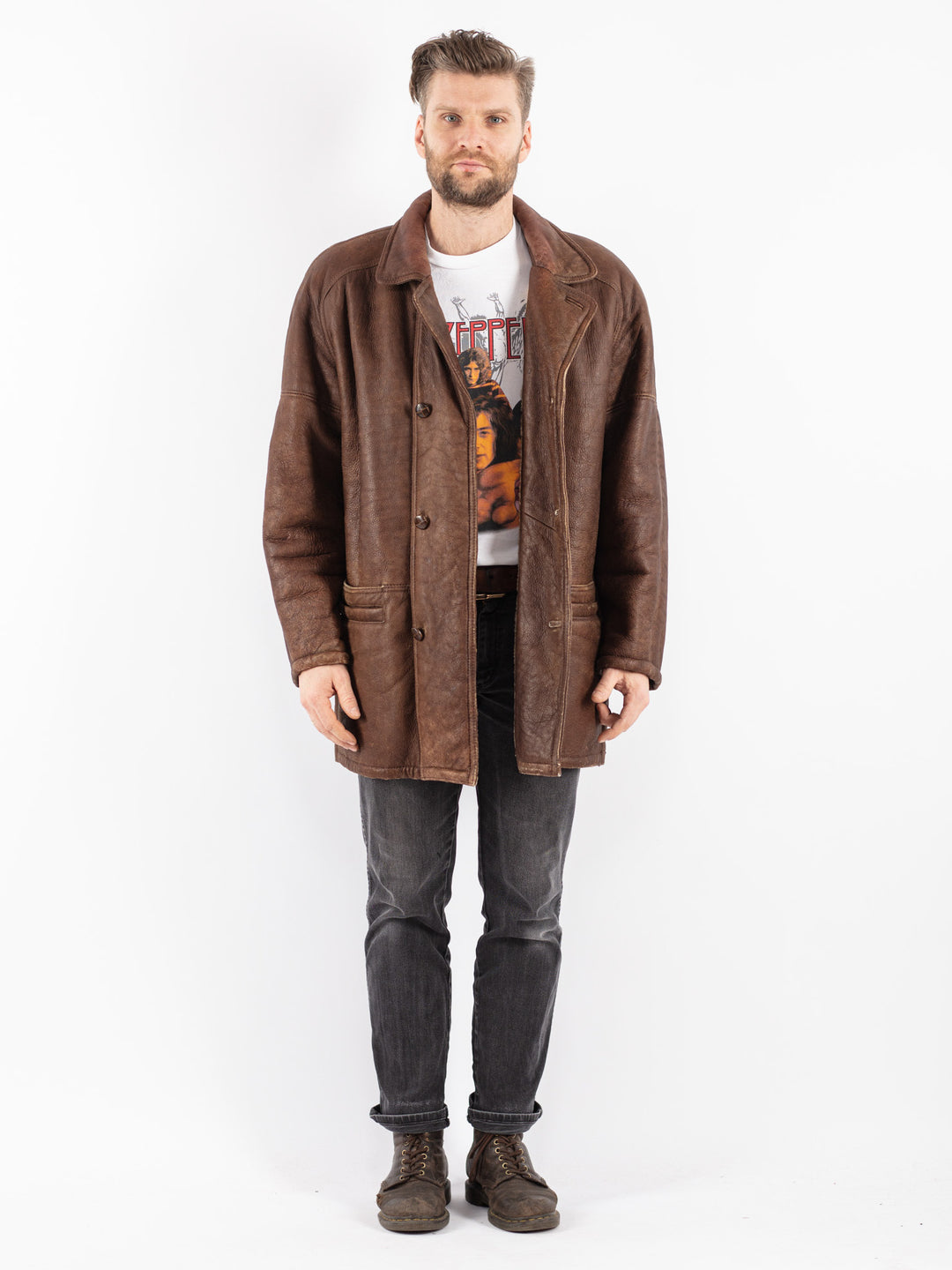 Vintage 70's Men Sheepskin Coat in Brown