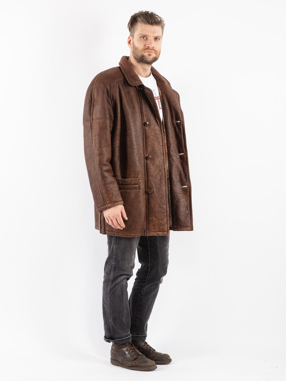 Vintage 70's Men Sheepskin Coat in Brown