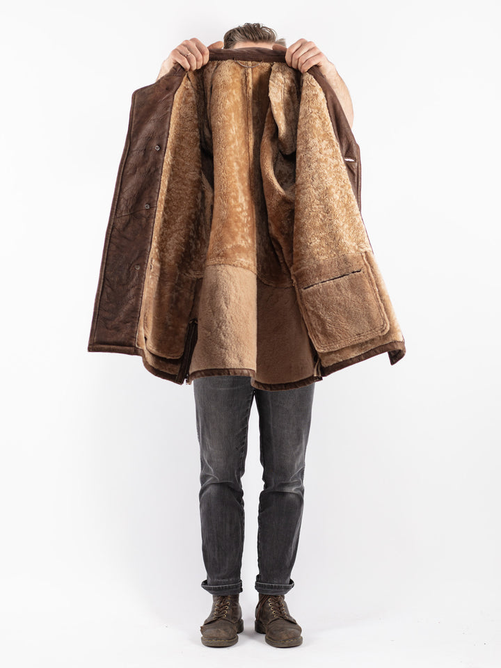Vintage 70's Men Sheepskin Coat in Brown