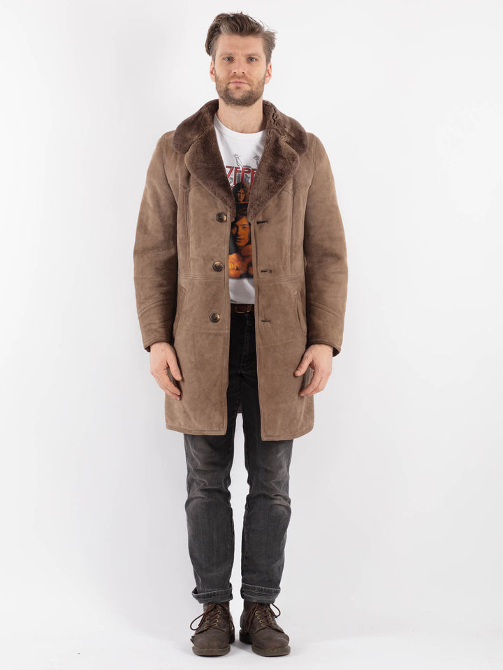 Vintage 70's Men Sheepskin Coat in Beige
