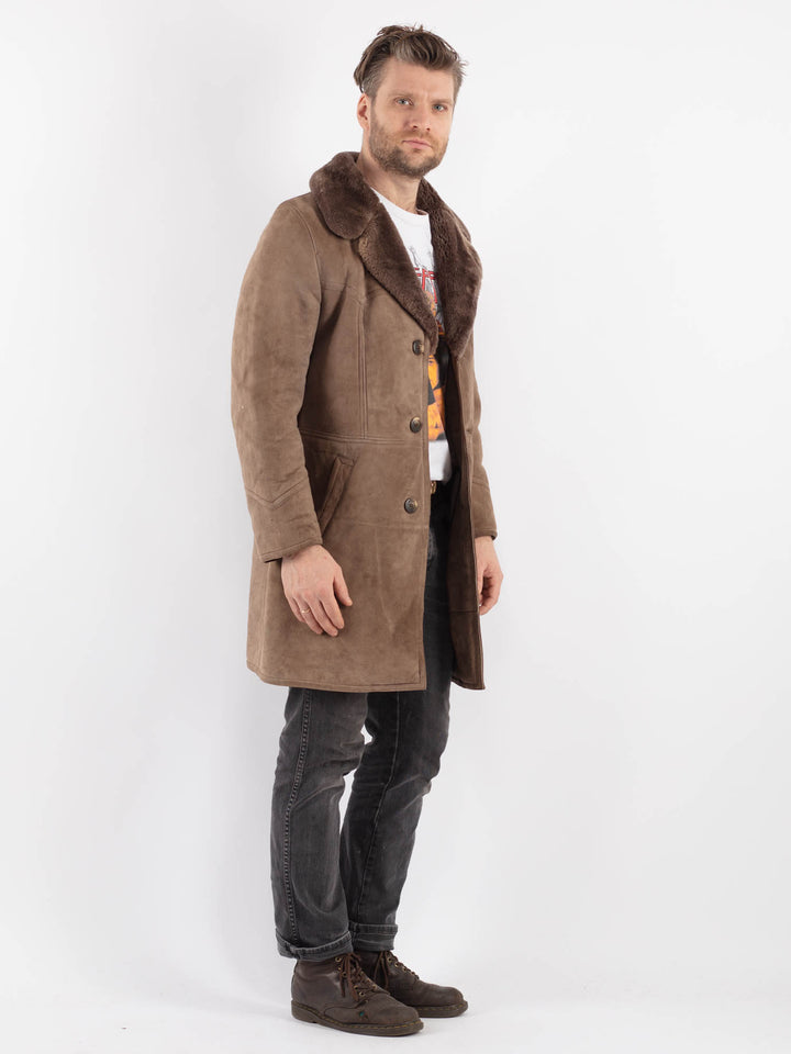 Vintage 70's Men Sheepskin Coat in Beige