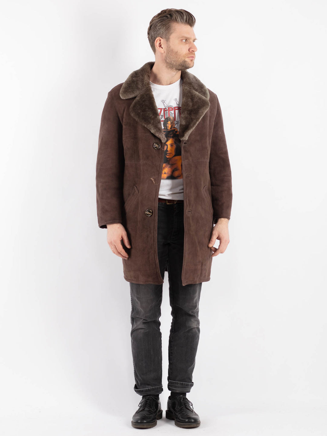 Vintage 70's Men Sheepskin Coat in BrownZ499