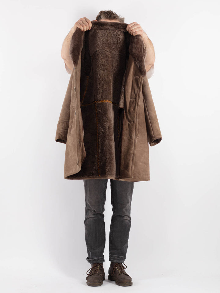 Vintage 70's Men Sheepskin Coat in Beige