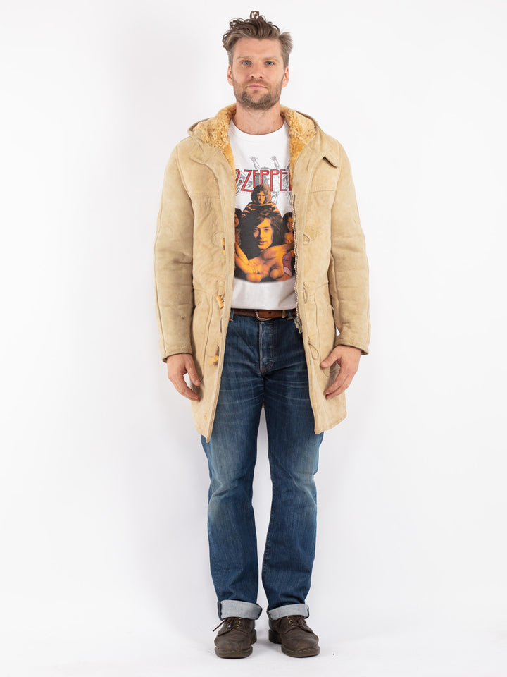 Vintage Men Sheepskin Coat in Beige