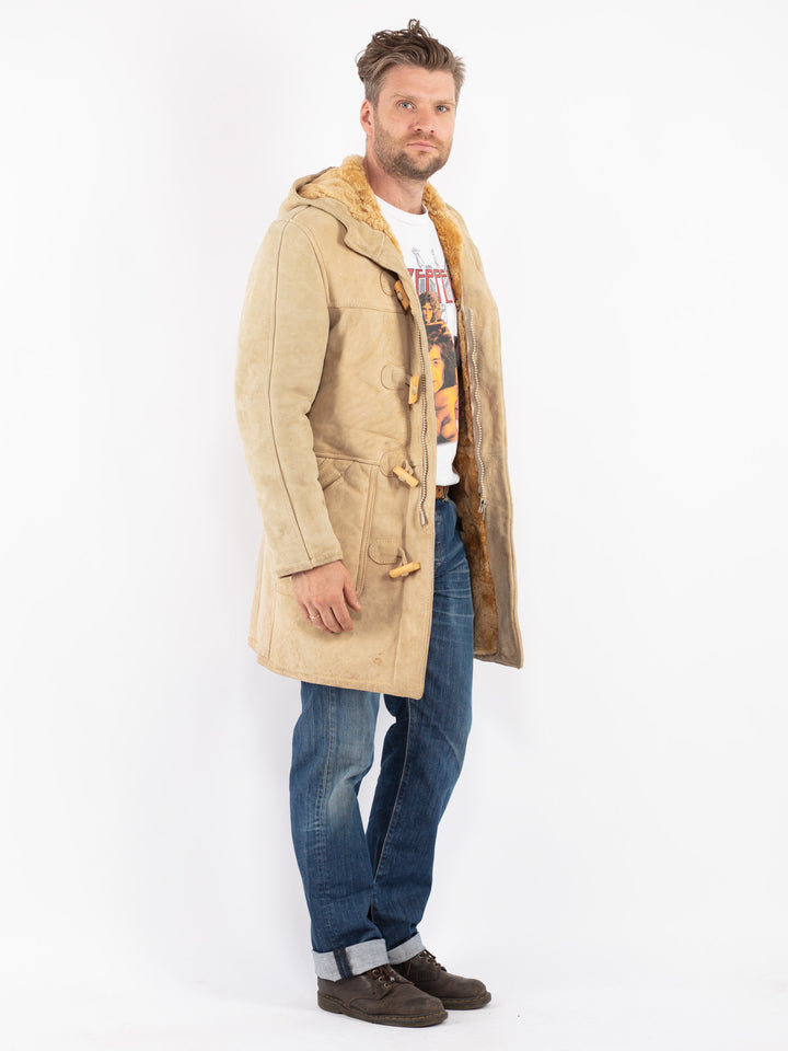 Vintage Men Sheepskin Coat in Beige